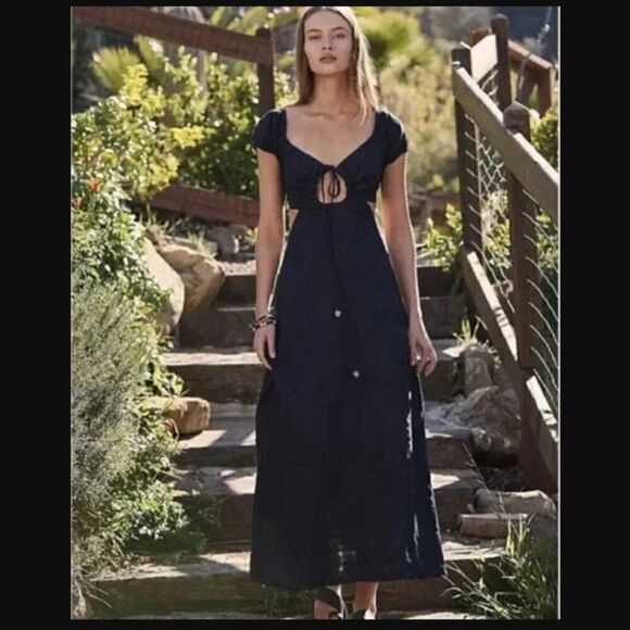 Free People Endless Summer Extra Dose Keyhole Cutout Midi Dress in Black XS - Picture 1 of 16